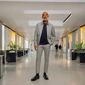 Men’s Jacket ZARA Grey Black Check Jacket Zip Up Collar Plaid Windbreaker Jacket